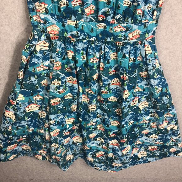 Modcloth Emily And Fin Snow Capped Houses Chalet Print Dress Size Medium - Picture 3 of 9